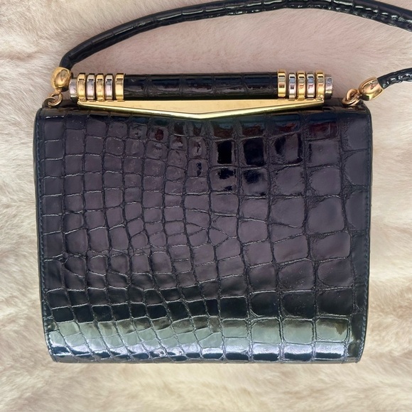 Vtg RODO M bag black patent croc mint condition Italy designer NWOT - Picture 3 of 14